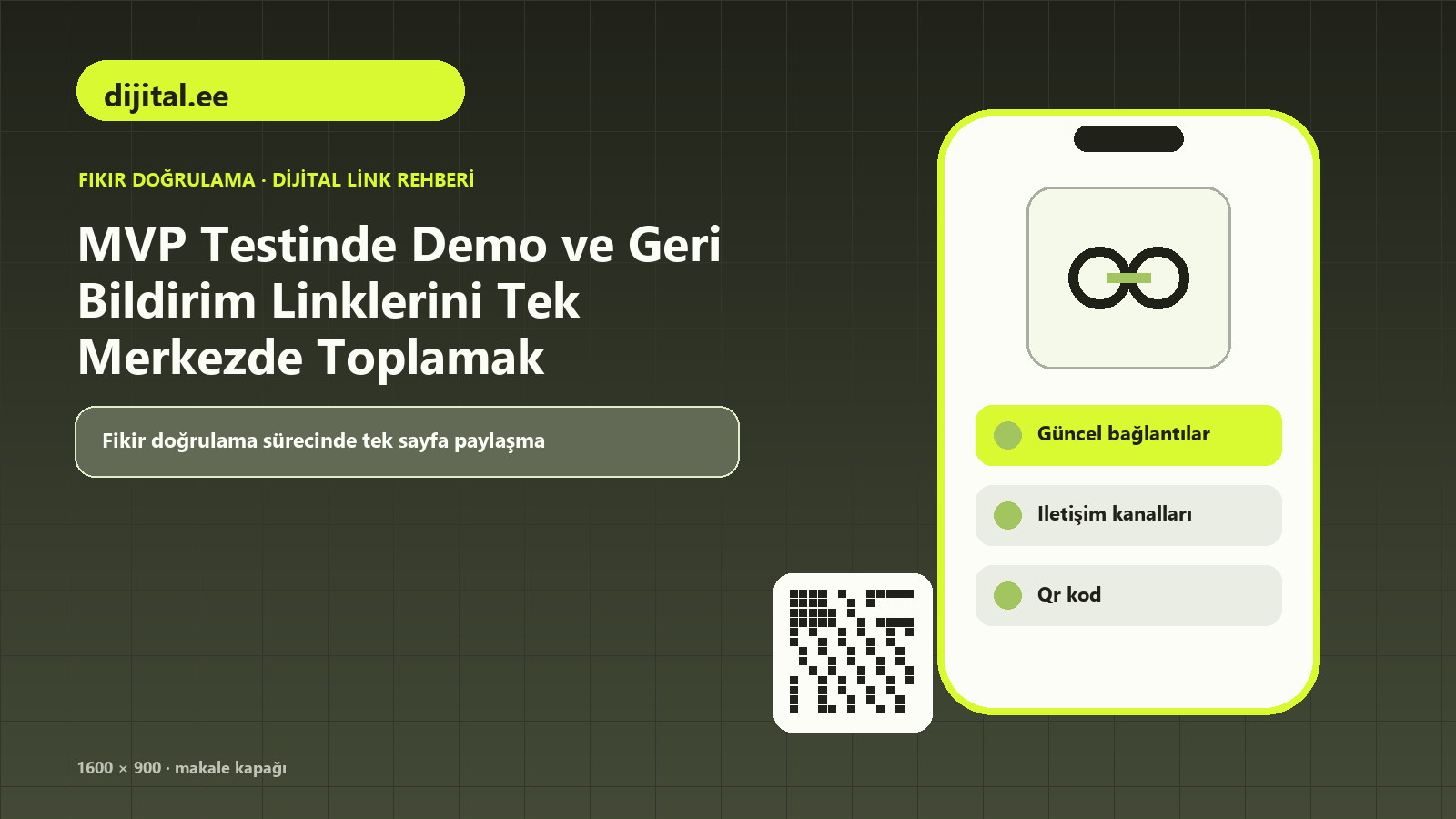 MVP Testinde Demo ve Geri Bildirim Linklerini Tek Merkezde Toplamak için proje özeti, güncel bağlantılar, iletişim kanalları içeren kapak görseli
